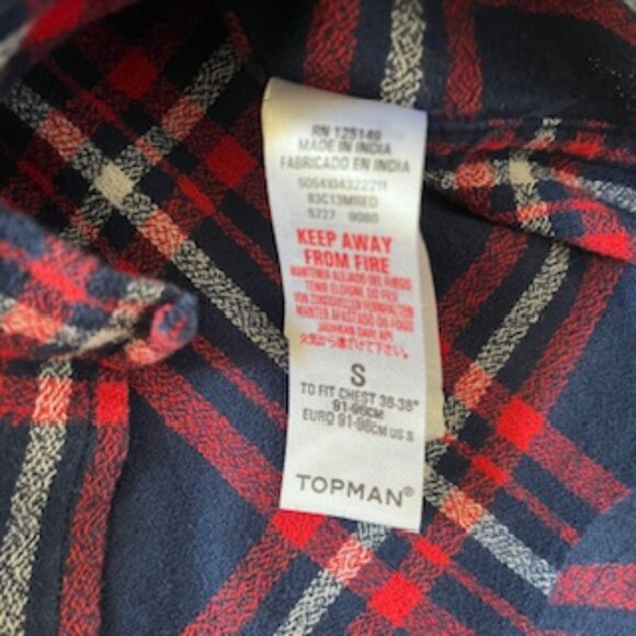 🧡3/15 TOPMAN Red Blue Plaid Cotton Shirt Men's S - Picture 10 of 13
